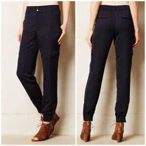 Anthropologie Elevenses Aubrey Cargo Trousers SIZE 2 Navy Blue Joggers Pants